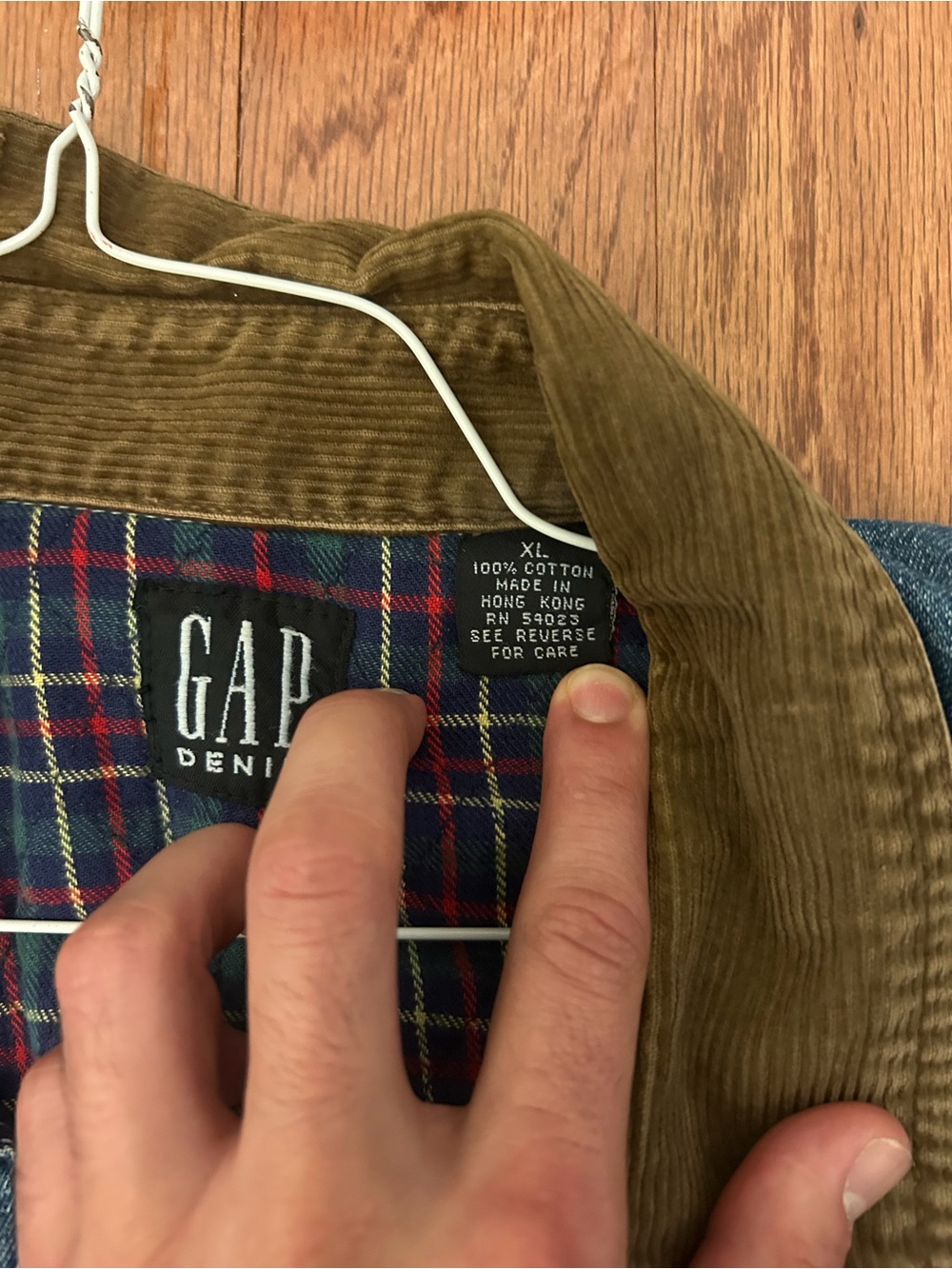 Vintage GAP Denim XL Corduroy Collar Plaid Lined Shirt Jacket - Picture 3 of 7